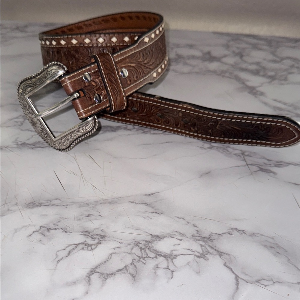 Brown Embossed Leather Belt